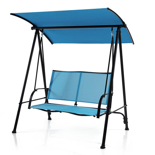 2-Seat Outdoor Canopy Swing with Comfortable Fabric Seat and Heavy-duty Metal Frame-Navy - Color: Navy