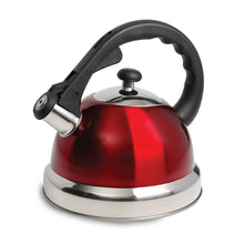 Load image into Gallery viewer, Mr Coffee Claredale 2.2 Quart Stainless Steel Whistling Tea Kettle In Red With Nylon Handle
