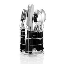 Load image into Gallery viewer, Gibson Sensations Ii 16 Piece Stainless Steel Flatware Set With Black Handles And Chrome Caddy
