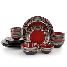Load image into Gallery viewer, Gibson Elite Caf Versailles 16 Piece Double Bowl Dinnerware Set - Red
