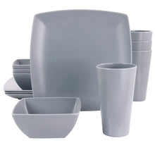 Load image into Gallery viewer, Gibson Home 12 Piece Grayson Melamine Square Dinnerware Set In Gray
