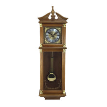 Load image into Gallery viewer, Bedford Clock Collection 34.5 Inch Chiming Pendulum Wall Clock In Antique Harvest Oak Finish
