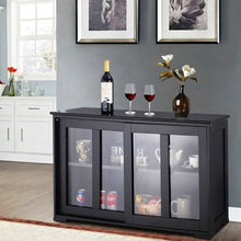 Load image into Gallery viewer, Black Sideboard Buffet Dining Storage Cabinet with 2 Glass Sliding Doors