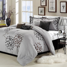 Load image into Gallery viewer, Queen size 8-Piece Comforter Set in Silver Gray Black Brown Floral