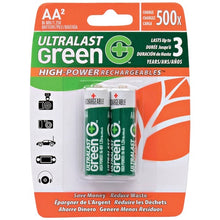 Load image into Gallery viewer, Ultralast ULGHP2AA Green High-Power Rechargeables AA NiMH Batteries, 2 pk