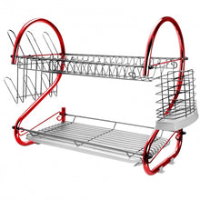 Load image into Gallery viewer, Megachef 16 Inch Two Shelf Iron Wire Dish Rack In Red

