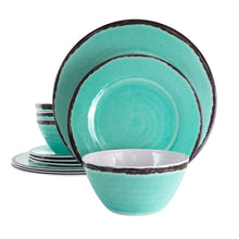 Load image into Gallery viewer, Elama Azul Banquet 12 Piece Lightweight Melamine Dinnerware Set In Turquoise
