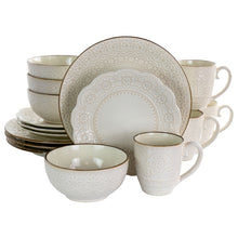 Load image into Gallery viewer, Elama Contessa 16 Piece Embossed Scalloped Stoneware Dinnerware Set In Ivory
