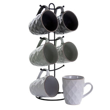 Load image into Gallery viewer, Elama Diamond Waves 6-piece 12 Oz. Mug Set With Stand, Assorted Colors

