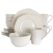 Load image into Gallery viewer, Elama Luna 16 Piece Embossed Scalloped Stoneware Dinnerware Set In White
