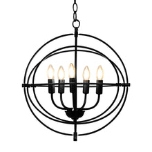 Load image into Gallery viewer, 20 Inch 5 Lights Metal Chandelier with Pivoting Interlocking Rings - Color: Black