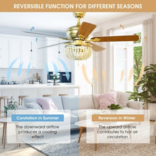 Load image into Gallery viewer, 52 Inch Retro Ceiling Fan Light with Reversible Blades Remote Control-Golden - Color: Golden