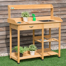 Load image into Gallery viewer, Outdoor Lawn Patio Potting Bench Storage Table Shelf - Color: Yellow
