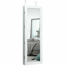Load image into Gallery viewer, Lockable Wall Mount Mirrored Jewelry Cabinet with LED Lights-White - Color: White