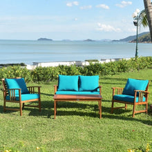 Load image into Gallery viewer, 4 Pieces Wooden Patio Furniture Set Table Sofa Chair Cushioned Garden - Color: Turquoise
