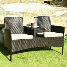 Load image into Gallery viewer, Modern Patio Conversation Set with Built-in Coffee Table and Cushions-Beige - Color: Beige
