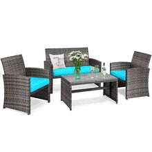 Load image into Gallery viewer, 4 Pieces Patio Rattan Furniture Set with Cushions-Turquoise - Color: Turquoise