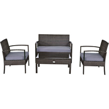 Load image into Gallery viewer, 4 Pieces Patio Rattan Cushioned Furniture Set with Loveseat and Table -Brown - Color: Brown