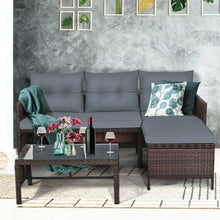 Load image into Gallery viewer, 3 Pieces Patio Wicker Rattan Sofa Set-Gray - Color: Gray