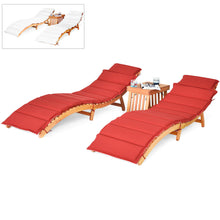 Load image into Gallery viewer, 3 Pieces Folding Patio Eucalyptus Wood Lounge Chair Set with Foldable Side Table