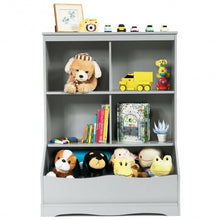 Load image into Gallery viewer, 3-Tier Children&#39;s Multi-Functional Bookcase Toy Storage Bin Floor Cabinet-Gray - Color: Gray