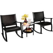 Load image into Gallery viewer, 3 Pieces Patio Rattan Furniture Set with Coffee Table and Rocking Chairs