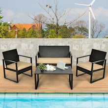 Load image into Gallery viewer, 4 Pieces Patio Rattan Furniture Set with Seat Cushions and Coffee Table