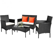 Load image into Gallery viewer, 4 Pcs Patio Rattan Cushioned Sofa Furniture Set - Color: White
