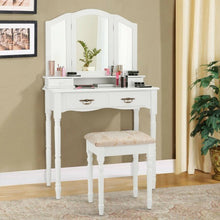 Load image into Gallery viewer, Simple Vanity Set with Tri-Folding Mirror Drawers and Storage Shelf-White - Color: White
