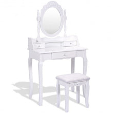 Load image into Gallery viewer, Vanity Table Set with Cushioned Stool with 360? Rotating Oval Mirror and Three Drawers-White - Color: White