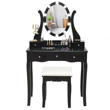 Load image into Gallery viewer, 10 Dimmable Lights Vanity Table Set with Lighted Mirror and Cushioned Stool-Black - Color: Black
