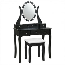 Load image into Gallery viewer, 10 Dimmable Lights Vanity Table Set with Lighted Mirror and Cushioned Stool-Black - Color: Black
