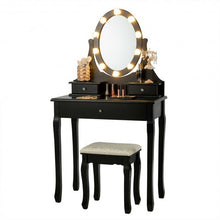 Load image into Gallery viewer, 3 Drawers Lighted Mirror Vanity Dressing Table Stool Set-Black - Color: Black
