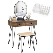 Load image into Gallery viewer, Industrial Makeup Dressing Table with 3 Lighting Modes-Rustic Brown - Color: Rustic Brown