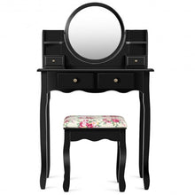 Load image into Gallery viewer, Makeup Vanity Table Set Girls Dressing Table with Drawers Oval Mirror-Black - Color: Black
