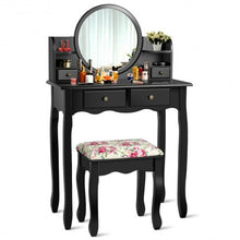 Load image into Gallery viewer, Makeup Vanity Table Set Girls Dressing Table with Drawers Oval Mirror-Black - Color: Black
