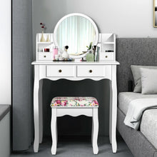 Load image into Gallery viewer, Makeup Vanity Table Set Girls Dressing Table with Drawers Oval Mirror-White - Color: White