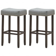Load image into Gallery viewer, Set of 2 Nailhead Saddle Bar Stools 29 Inch Height-Gray - Color: Gray