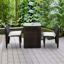 Load image into Gallery viewer, 3 Pieces Cushioned Wicker Patio Bistro Set with No Assembly Needed