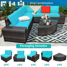 Load image into Gallery viewer, 6 Piece Wicker Patio Sectional Sofa Set with Tempered Glass Coffee Table-Turquoise - Color: Turquoise