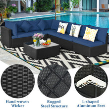 Load image into Gallery viewer, 7-Piece Outdoor Sectional Wicker Patio Sofa Set with Tempered Glass Top-Navy - Color: Navy