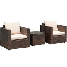 Load image into Gallery viewer, 3 Pcs Patio Conversation Rattan Furniture Set with Cushion-Beige - Color: Beige

