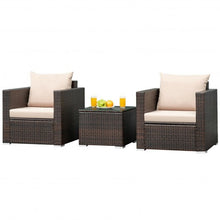 Load image into Gallery viewer, 3 Pcs Patio Conversation Rattan Furniture Set with Cushion-Beige - Color: Beige
