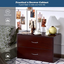 Load image into Gallery viewer, 2-Drawer Dresser Horiztonal Organizer End Table Nightstand with Handle Wood-Brown - Color: Brown