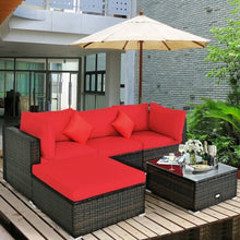 Load image into Gallery viewer, 5 Pcs Outdoor Patio Rattan Furniture Set Sectional Conversation with Navy Cushions-Red - Color: Red

