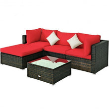 Load image into Gallery viewer, 5 Pcs Outdoor Patio Rattan Furniture Set Sectional Conversation with Navy Cushions-Red - Color: Red
