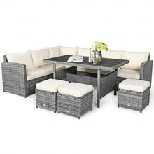 Load image into Gallery viewer, 7 Pieces Patio Rattan Dining Furniture Sectional Sofa Set with Wicker Ottoman-Beige - Color: Beige
