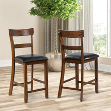 Load image into Gallery viewer, 2 Pieces Counter Height Chair Set with Leather Seat and Rubber Wood Legs