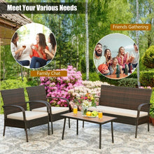 Load image into Gallery viewer, 4 Pieces Patio Cushioned Wicker Conversation Set with Acacia Wood Tabletop