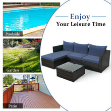 Load image into Gallery viewer, 5 Pieces Patio Rattan Sectional Furniture Set with Cushions and Coffee Table -Navy - Color: Navy